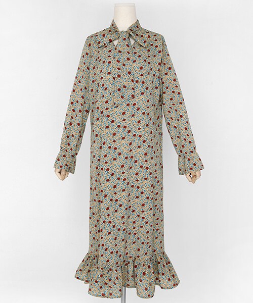 DHOLIC（ディーホリック）の「ボウタイフローラルロングワンピース（ワンピース・レディース・ブルー/レッド/ベージュ・FREE）」の2枚目の写真