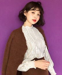 DHOLIC | シャーリングネックベロアブラウス(シャツ/ブラウス)