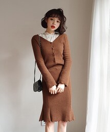 DHOLIC | ウェーブヘムカーディガン＆スカートSET(アンサンブル)