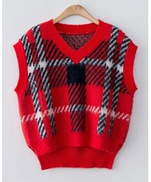 fd style | [22XX]ルーズチェック柄ニットベスト(ベスト)