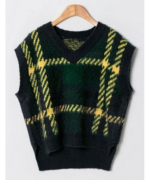 fd style（エフディ スタイル）の「[22XX]ルーズチェック柄ニットベスト（ベスト・レディース・レッド/ブルー/グリーン/イエロー・1(XS-M)）」の3枚目の写真