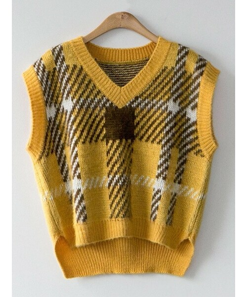 fd style（エフディ スタイル）の「[22XX]ルーズチェック柄ニットベスト（ベスト・レディース・レッド/ブルー/グリーン/イエロー・1(XS-M)）」の4枚目の写真