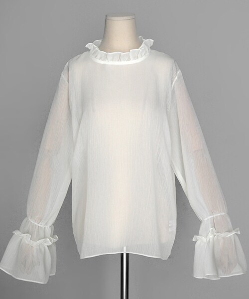 DHOLIC（ディーホリック）の「フリルネックシアーブラウス（シャツ/ブラウス・レディース・ブラック/ホワイト・FREE）」の2枚目の写真