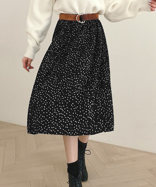 DHOLIC（ディーホリック）の「ドットプリーツミモレスカート（スカート・レディース・ブラウン/ブラック/グリーン・FREE）」の2枚目の写真