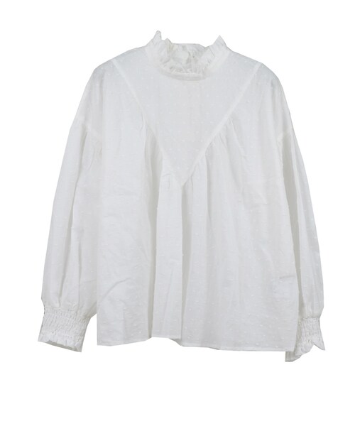 STYLEBLOCK（スタイルブロック）の「フリルネックギャザーブラウス（シャツ/ブラウス・レディース・ホワイト/ラベンダー/イエロー/ピンク/ブラック・M）」の2枚目の写真