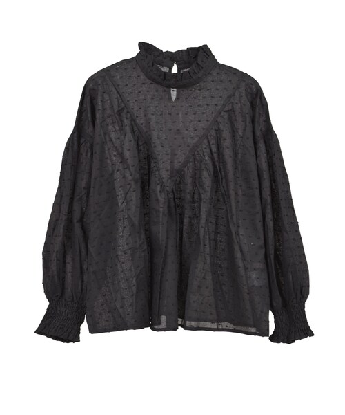 STYLEBLOCK（スタイルブロック）の「フリルネックギャザーブラウス（シャツ/ブラウス・レディース・ホワイト/ラベンダー/イエロー/ピンク/ブラック・M）」の3枚目の写真