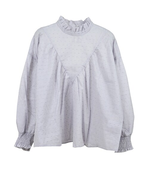 STYLEBLOCK（スタイルブロック）の「フリルネックギャザーブラウス（シャツ/ブラウス・レディース・ホワイト/ラベンダー/イエロー/ピンク/ブラック・M）」の4枚目の写真