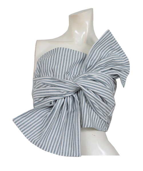 STYLEBLOCK（スタイルブロック）の「ストライプツイストリボンビスチェ（シャツ/ブラウス・レディース・ベージュ/グレー/ブルー/ブラック・M）」の4枚目の写真
