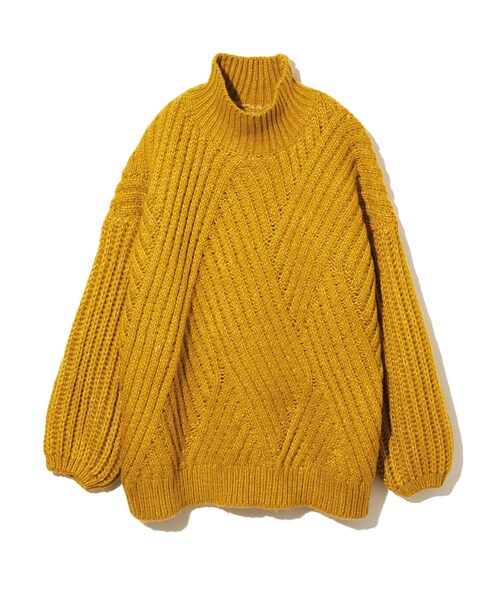 GRL（グレイル）の「変形編みハイネックニットトップス（ニット/セーター・レディース・ブラウン/イエロー・F）」の2枚目の写真
