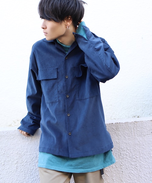 LIDNM（リドム）の「コーデュロイミリタリーシャツアウター（シャツ/ブラウス・メンズ・ブルー・S,M,L）」の2枚目の写真