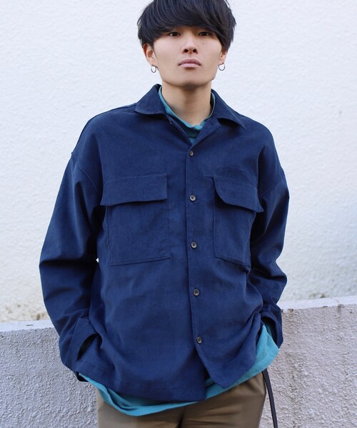 LIDNM（リドム）の「コーデュロイミリタリーシャツアウター（シャツ/ブラウス・メンズ・ブルー・S,M,L）」の3枚目の写真