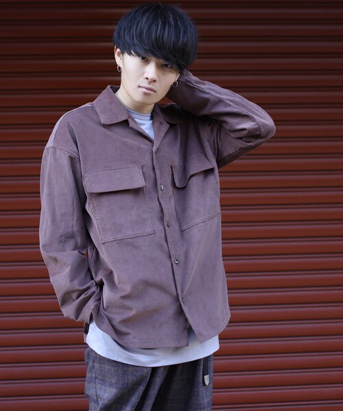 LIDNM（リドム）の「コーデュロイミリタリーシャツアウター（シャツ/ブラウス・メンズ・ブラウン・S,M,L）」の3枚目の写真