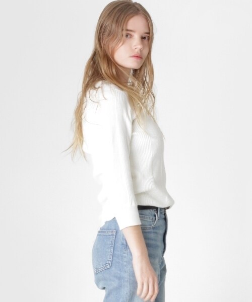 RNA-N（アールエヌエーエヌ）の「変形リブ5分袖プルオーバー（トップス・レディース・オフホワイト/ブラック/カーキ/杢グレー・M）」の12枚目の写真