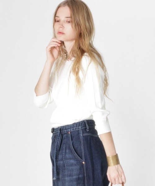 RNA-N（アールエヌエーエヌ）の「変形リブ5分袖プルオーバー（トップス・レディース・オフホワイト/ブラック/カーキ/杢グレー・M）」の18枚目の写真