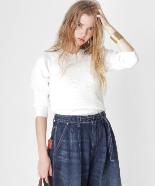 RNA-N（アールエヌエーエヌ）の「変形リブ5分袖プルオーバー（トップス・レディース・オフホワイト/ブラック/カーキ/杢グレー・M）」の17枚目の写真