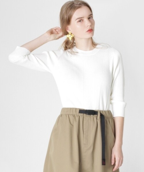 RNA-N（アールエヌエーエヌ）の「変形リブ5分袖プルオーバー（トップス・レディース・オフホワイト/ブラック/カーキ/杢グレー・M）」の21枚目の写真