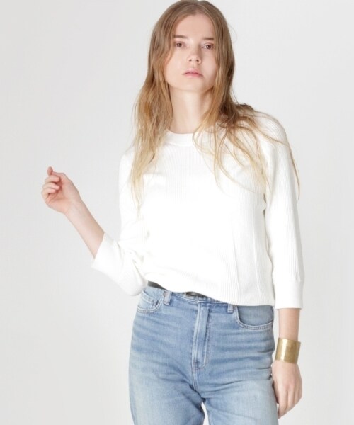 RNA-N（アールエヌエーエヌ）の「変形リブ5分袖プルオーバー（トップス・レディース・オフホワイト/ブラック/カーキ/杢グレー・M）」の11枚目の写真