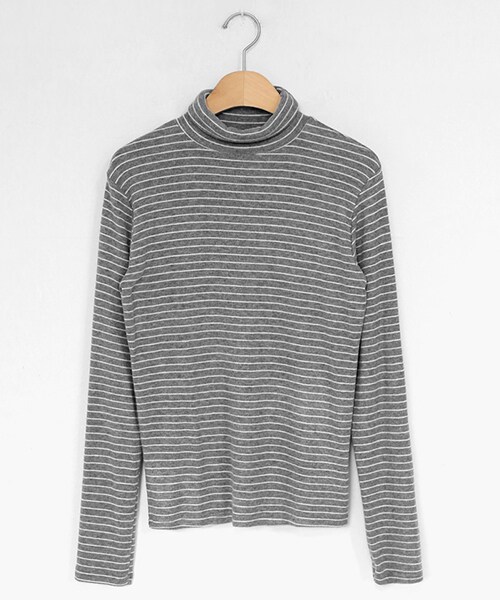 DHOLIC（ディーホリック）の「ボーダータートルネックTシャツ（Tシャツ/カットソー・レディース・ブラック/ホワイト/ピンク/グレー・FREE）」の3枚目の写真