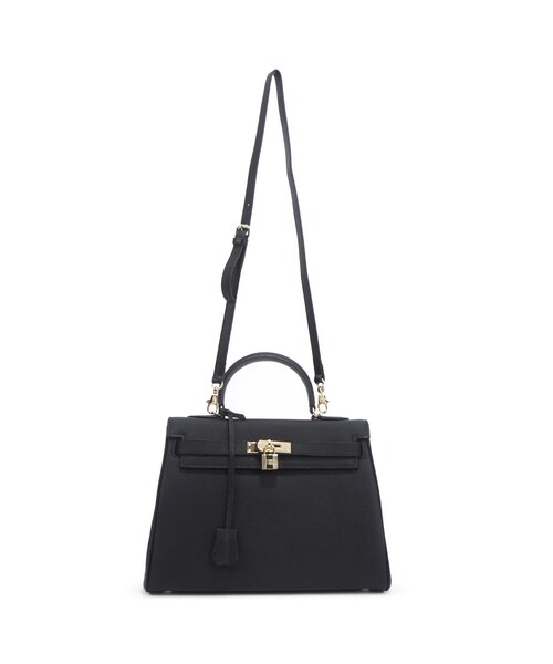 ハンドメイド ハンドバック本革ブラックレザー ケリー ケリーバッグ風