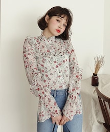 DHOLIC | フリルフローラルボタンブラウス(シャツ/ブラウス)