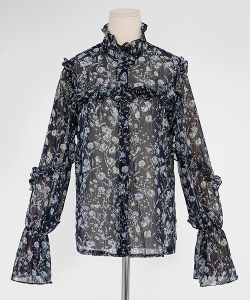 DHOLIC（ディーホリック）の「フリルフローラルボタンブラウス（シャツ/ブラウス・レディース・ホワイト/ベージュ/ブルー・FREE）」の3枚目の写真