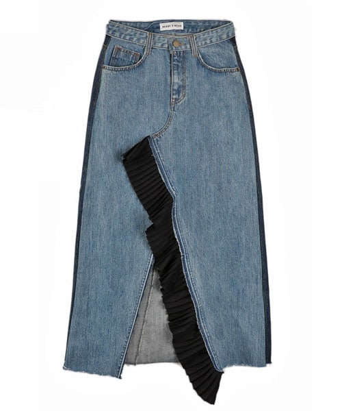 DINT（ディント）の「フリルディープスリットデニムスカート（制作期間1アドレスであり、順次発送予定）（デニムスカート・レディース・Blue・S/M）」の2枚目の写真