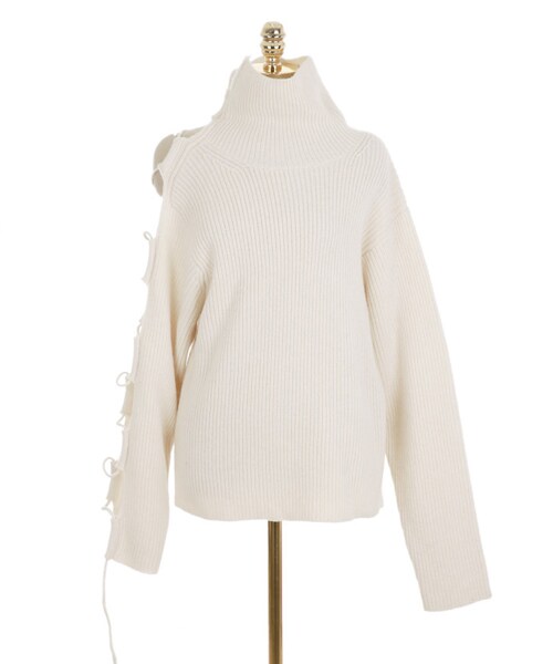 DINT（ディント）の「のダメージポーツポロニットトップ（ニット/セーター・レディース・Black/White/Grey・one(44~66size)）」の2枚目の写真