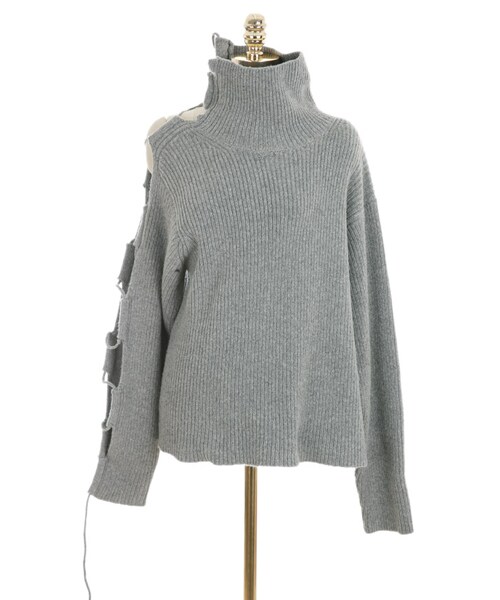 DINT（ディント）の「のダメージポーツポロニットトップ（ニット/セーター・レディース・Black/White/Grey・one(44~66size)）」の4枚目の写真