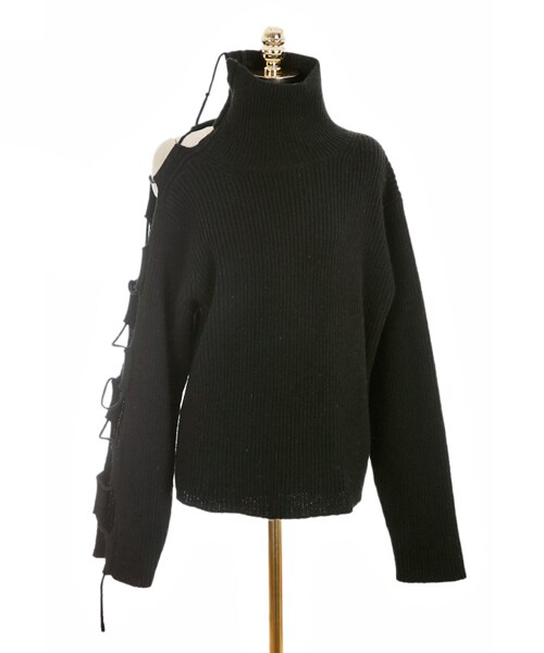 DINT（ディント）の「のダメージポーツポロニットトップ（ニット/セーター・レディース・Black/White/Grey・one(44~66size)）」の3枚目の写真