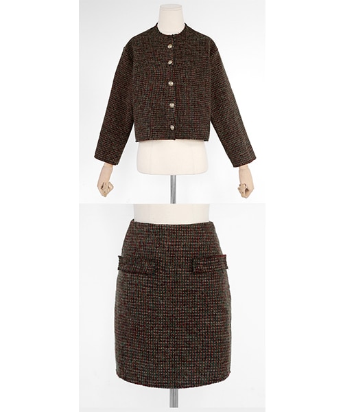 DHOLIC（ディーホリック）の「マルチトーンツイードジャケット&スカートSET（その他アウター・レディース・ブラウン/レッド・FREE）」の2枚目の写真