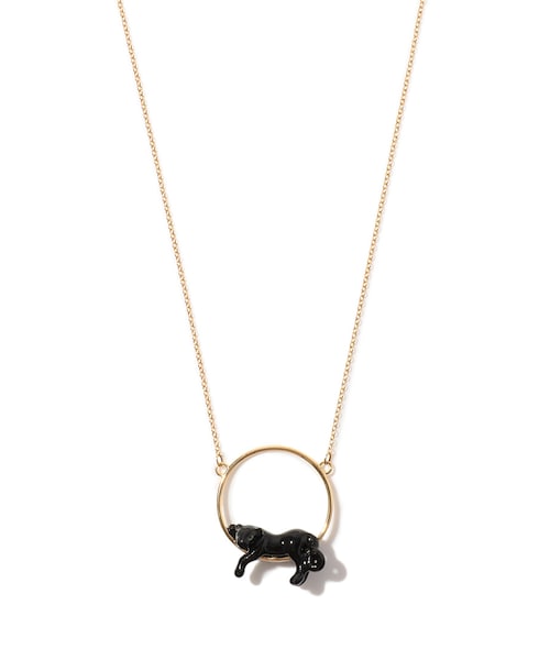 Nach(ナッシュ) ネックレス rond panthere noire Round black panther necklace in porcelain and gold-plated