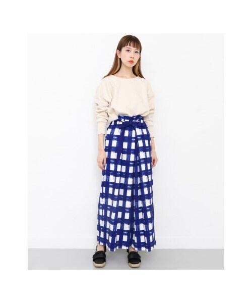 手描き風チェック　チェック柄　ブルー　パンツ KBF（ケイビーエフ）の「手描き風チェックパンツ（）」 - WEAR