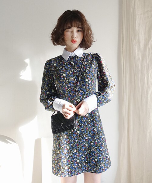 Dholic ディーホリック の ホワイトカラー花柄ワンピース ワンピース Wear