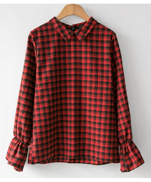 fd style（エフディ スタイル）の「[22XX]バックジップチェック柄ブラウス（シャツ/ブラウス・レディース・ブラック/レッド・1(XS-M)）」の2枚目の写真