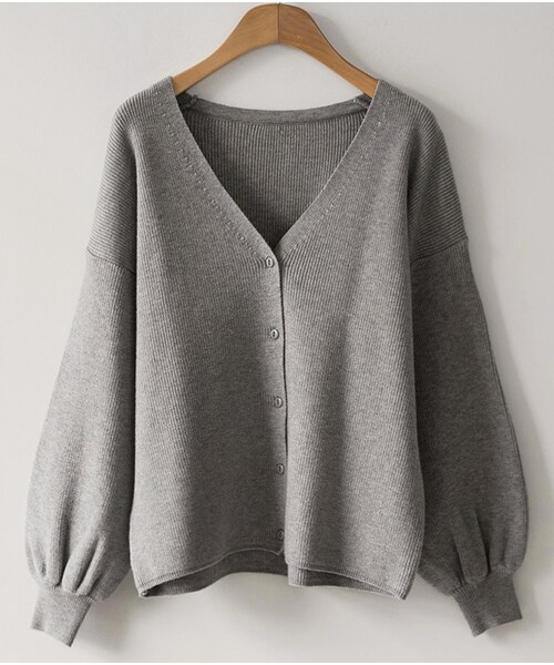 fd style（エフディ スタイル）の「[22XX]Vネックパフスリーブカーディガン（カーディガン/ボレロ・レディース・ブルー/グレー/ブラック/イエロー・1(XS-L)）」の3枚目の写真