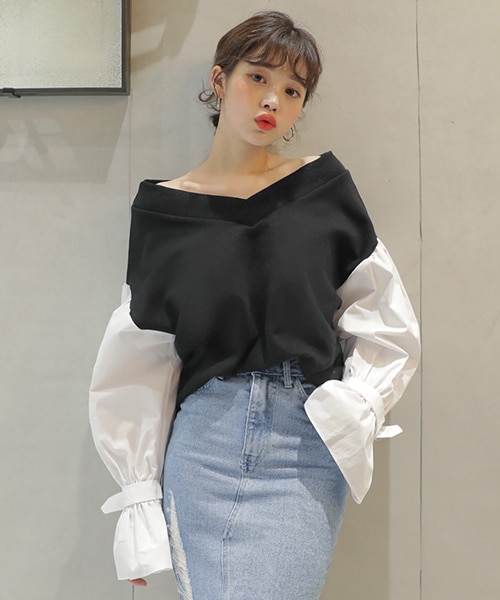 DHOLIC（ディーホリック）の「2TYPEコントラストスウェット（スウェット・レディース・グレー/ブラック・FREE）」の2枚目の写真