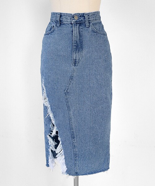 DHOLIC（ディーホリック）の「アンバランスダメージデニムスカート（デニムスカート・レディース・その他/ブルー・S/M）」の2枚目の写真