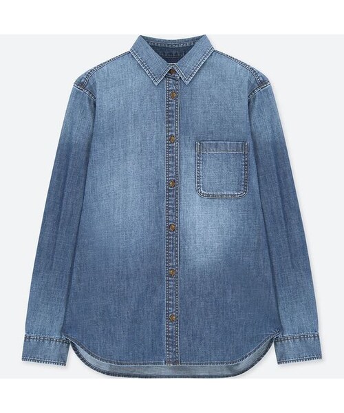 UNIQLO（ユニクロ）の「デニムシャツ（長袖）＋EC（シャツ/ブラウス・レディース・NAVY 69/BLUE 67/LIGHT BLUE 60/BLUE 63・L/S/XS/XXL/M/XL/3XL）」の2枚目の写真