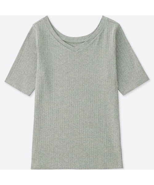 UNIQLO（ユニクロ）の「2WAYリブT（5分袖）（Tシャツ/カットソー・レディース・LIGHT BLUE 60/NAVY 69/BLACK 09/RED 14/WHITE 00/GRAY 03・3XL/M/XL/L/XS/XXL/S）」の4枚目の写真
