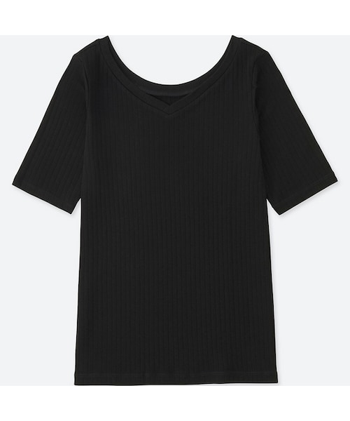 UNIQLO（ユニクロ）の「2WAYリブT（5分袖）（Tシャツ/カットソー・レディース・LIGHT BLUE 60/NAVY 69/BLACK 09/RED 14/WHITE 00/GRAY 03・3XL/M/XL/L/XS/XXL/S）」の3枚目の写真