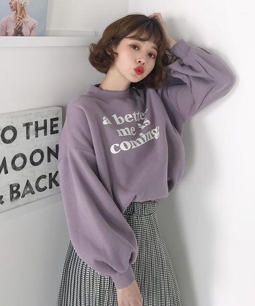 DHOLIC（ディーホリック）の「裏起毛レタリングパフスリーブスウェット（スウェット・レディース・ブルー/パープル/ベージュ/ピンク・FREE）」の3枚目の写真