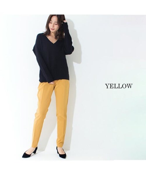 Sheson（シーズン）の「Sheson(シーズン)センタープレス テーパードパンツ（スラックス・レディース・ブラック/イエロー/グリーン・FREE）」の3枚目の写真