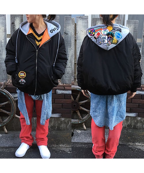 STORES.jp（ストアーズドットジェーピー）の「《セレクト加工》ワッペンたくさんフード付きボンバーＭＡー１（その他アウター・レディース・その他）」の2枚目の写真