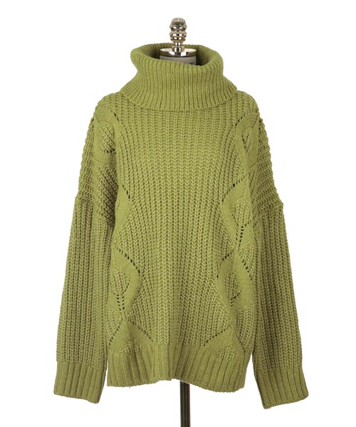 DINT（ディント）の「スペースクルーラーポロニットトップ（ニット/セーター・レディース・Green/White/Grey・one(44~66size)）」の4枚目の写真
