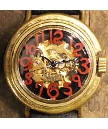 A STORY TOKYO | 自動巻式 スケルトン 機械式腕時計 float see through 数字レッド 文字盤ブラック 真鍮 オートマ(アナログ腕時計)