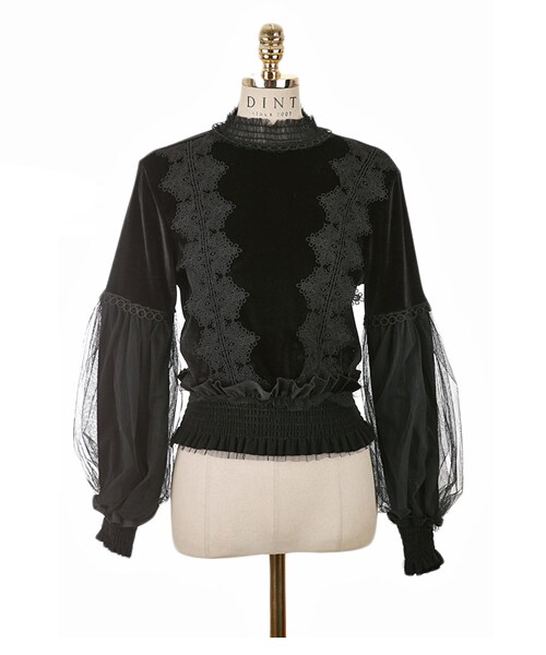 DINT（ディント）の「ゴージャスボリュームスモークブラウス（その他トップス・レディース・Black/Beige・one(44~66size)）」の2枚目の写真