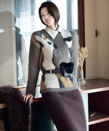 DINT | ラフアニマルpatternedウールニットトップ(ニット/セーター)