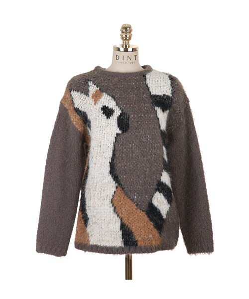 DINT（ディント）の「ラフアニマルpatternedウールニットトップ（ニット/セーター・レディース・Brown/Green・one(44~66size)）」の2枚目の写真