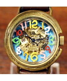 A STORY TOKYO | 自動巻式 スケルトン 機械式腕時計 float see through 数字マルチ 文字盤ターコイズ 真鍮 オートマ(アナログ腕時計)