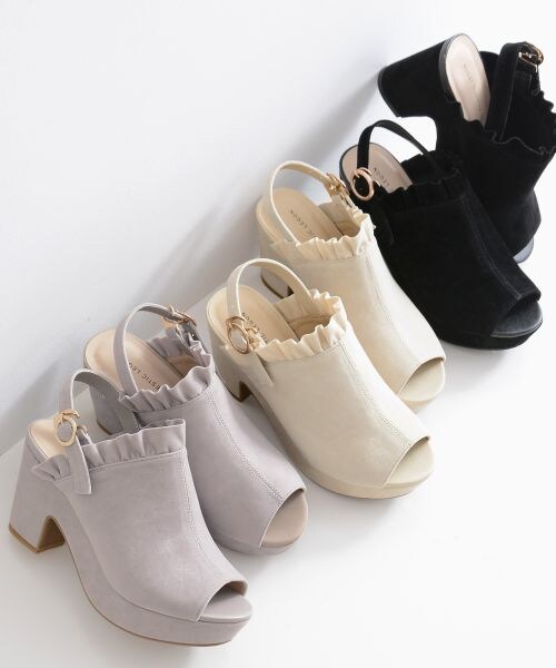 MAJESTIC LEGON（マジェスティックレゴン）の「【予約商品】☆フリルサボサンダル（シューズ・レディース・グレージュ/アイボリー/ブラック/キャメル・S/M/L/XL）」の2枚目の写真